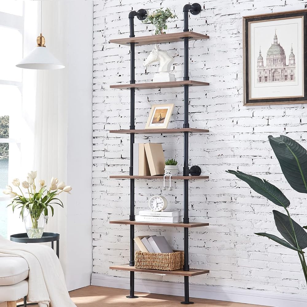 6 Tier Industrial Pipe Bookshelf R516