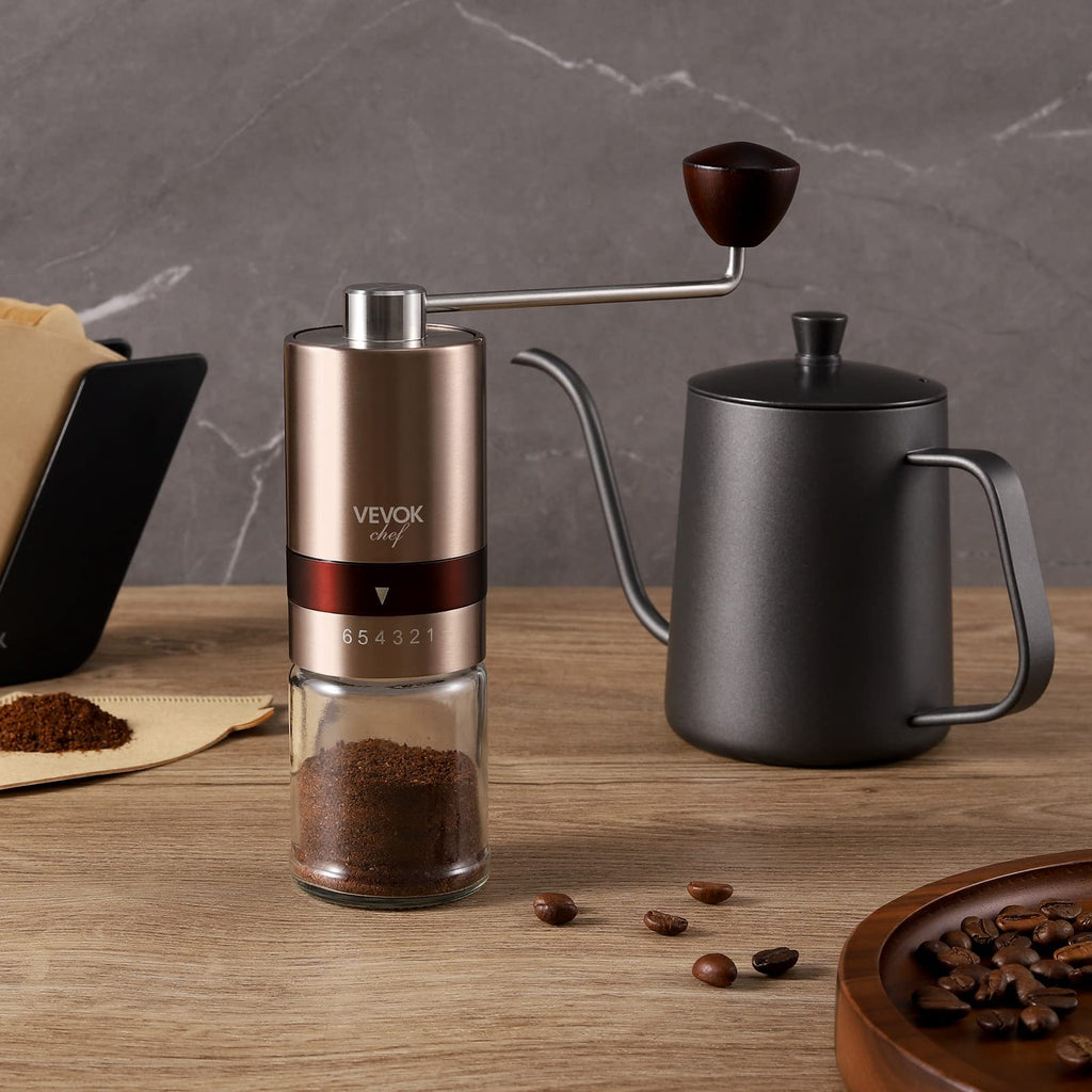 Gold Manual Stainless Steel Burr Coffee Grinder with Portable Bag X3491