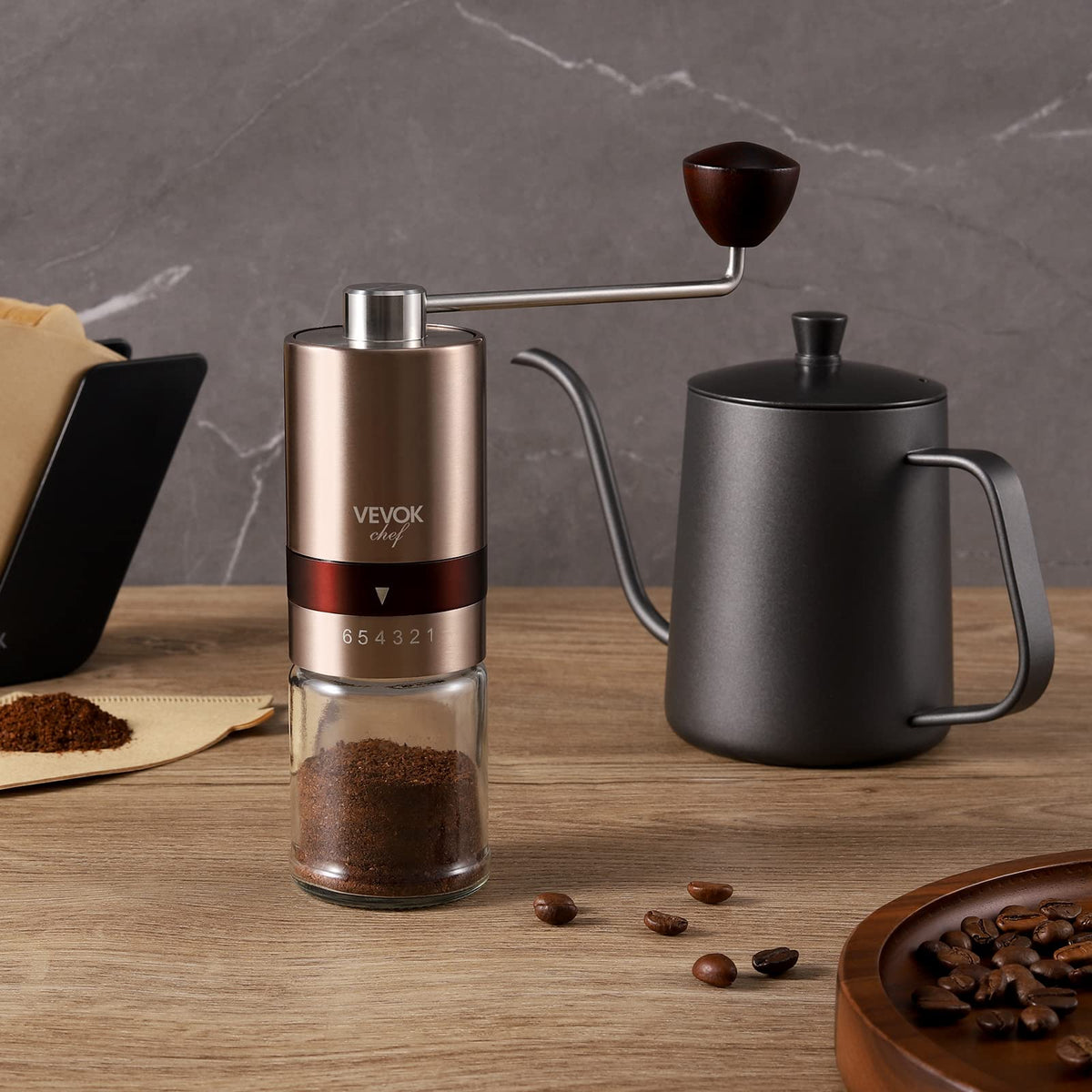 Gold Manual Stainless Steel Burr Coffee Grinder with Portable Bag X3491