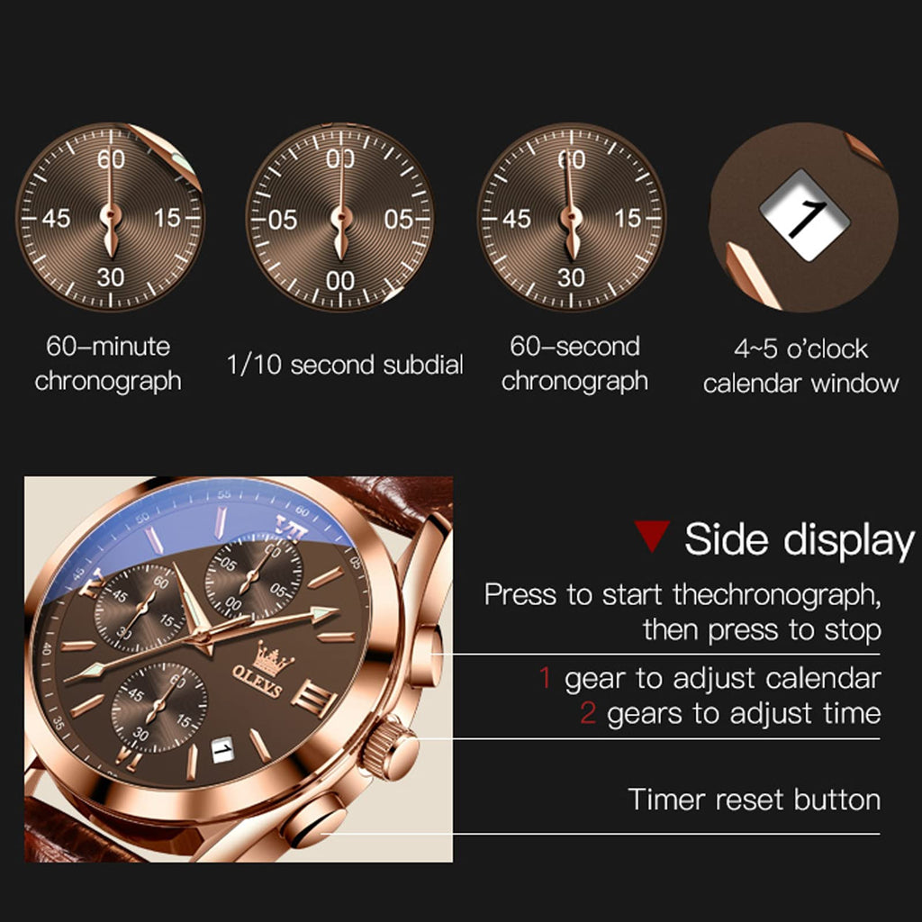 Mens Leather Quartz Brown Wrist Watch T21472
