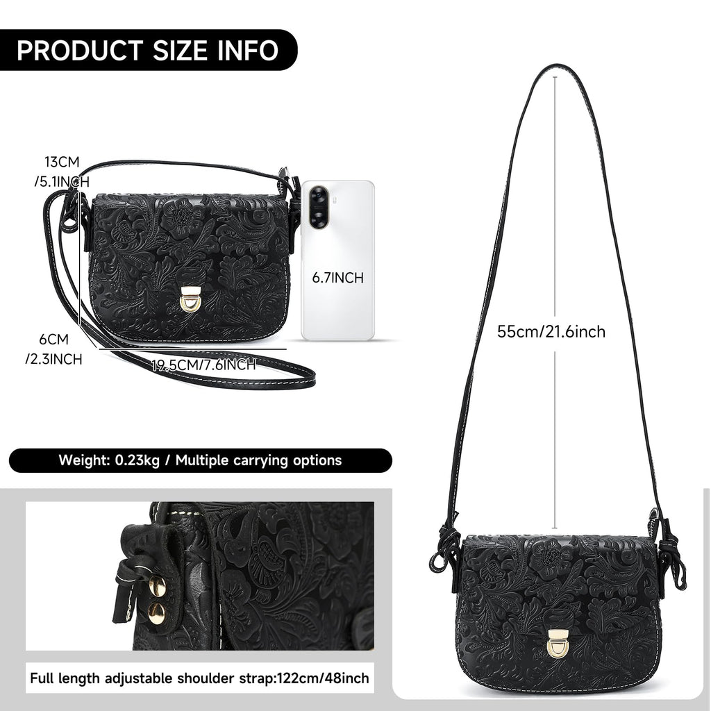 Genuine Leather Floral Embossed Crossbody Bag G266