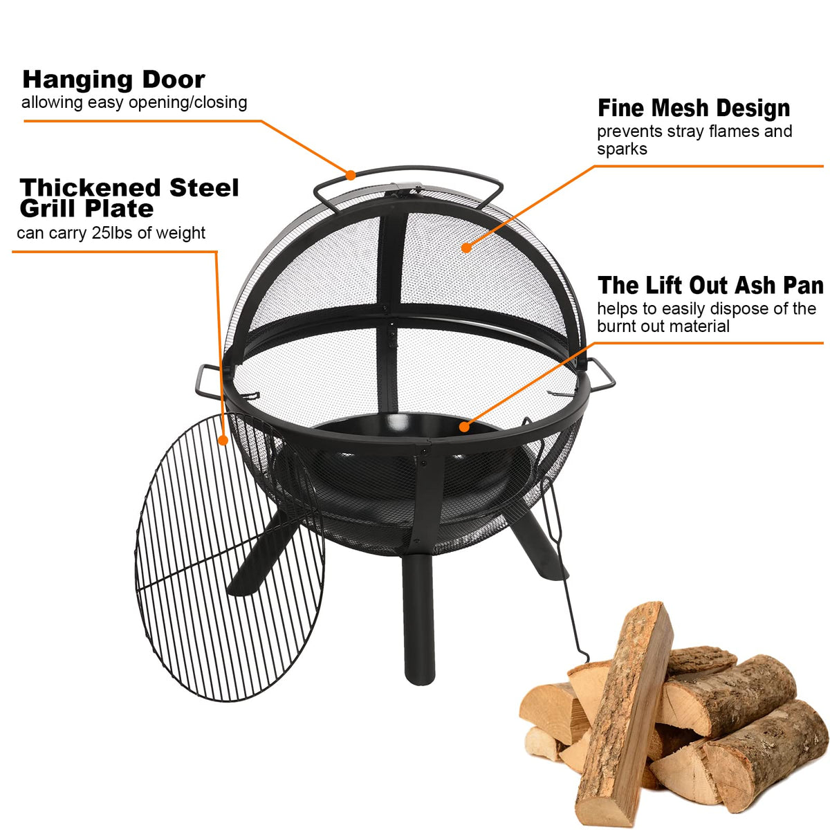 Black Round Fire Pit with BBQ Grill R2900