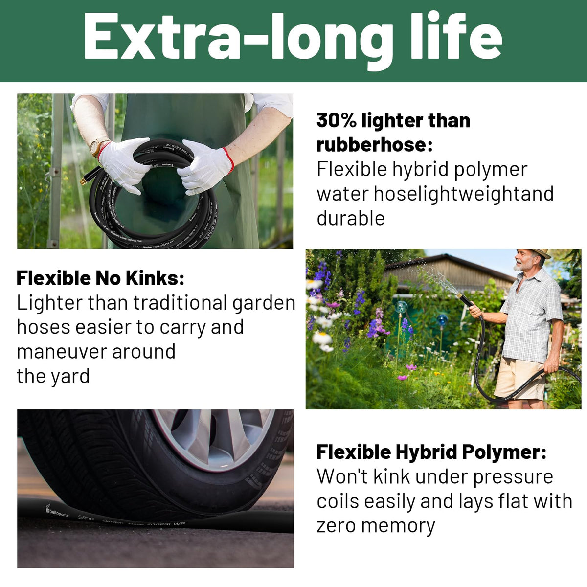 100 ft 5/8 in Heavy Duty Flexible Rubber Hybrid Garden Hose U109250