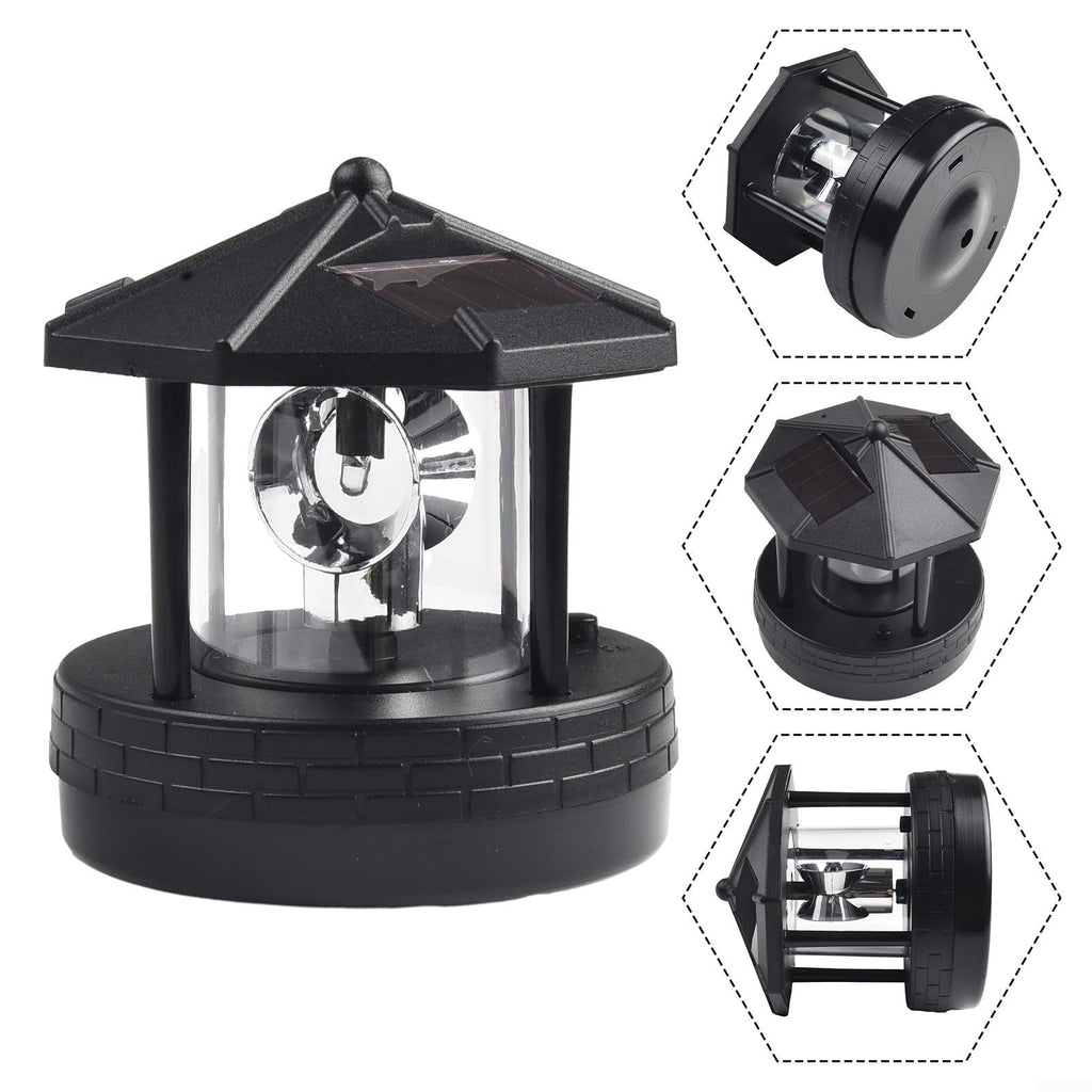 Solar Lighthouse Garden Light Rotatable Shade 360-Degree Outdoor Waterproof Lawn Street Lighting 2 Solar Panels Fast Charging ABS Material White Light Black Red 1pc 11x10x11cm(black) L77268