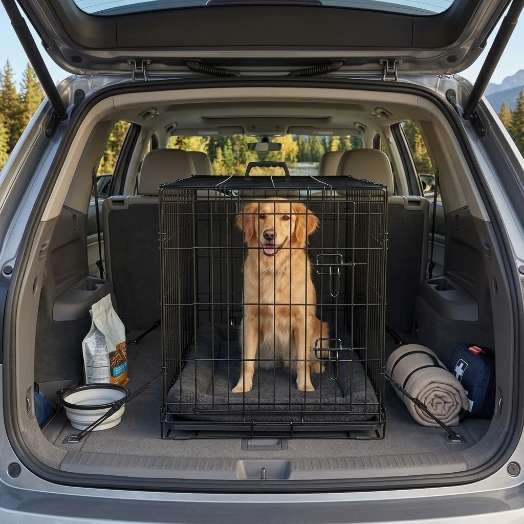 48 Inch Heavy Duty Folding Metal Wire Dog Crate with Double Doors Z95366