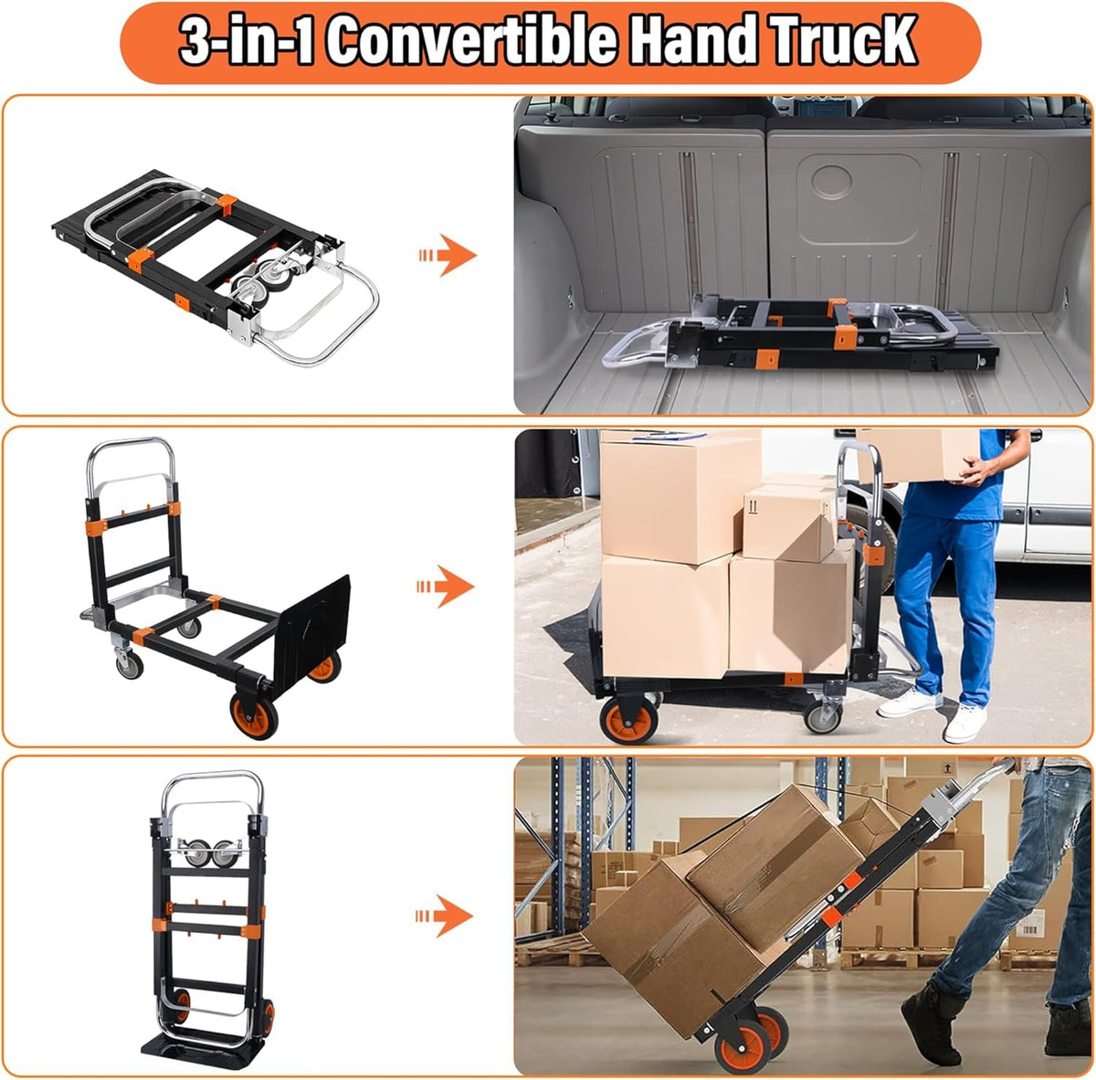 3 in 1 Folding Hand Truck 500lbs Capacity L94719