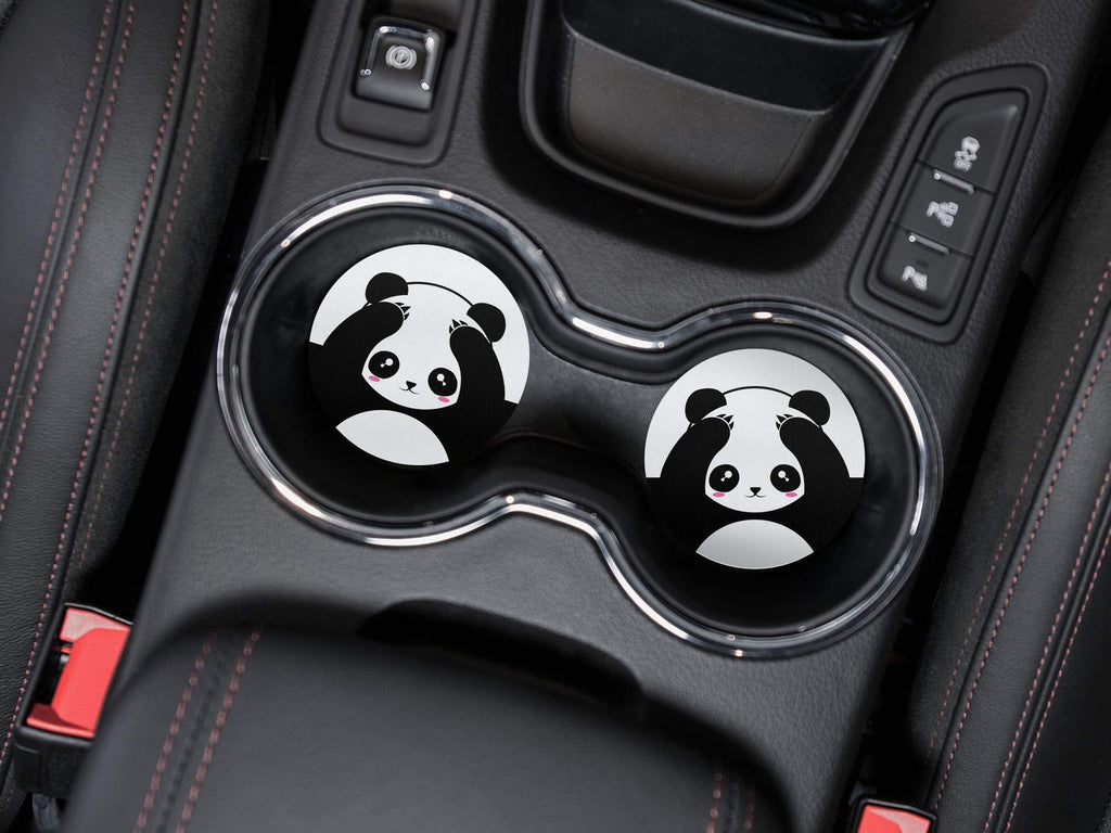 Black White Absorbent Round Car Coasters 2pcs Set I662