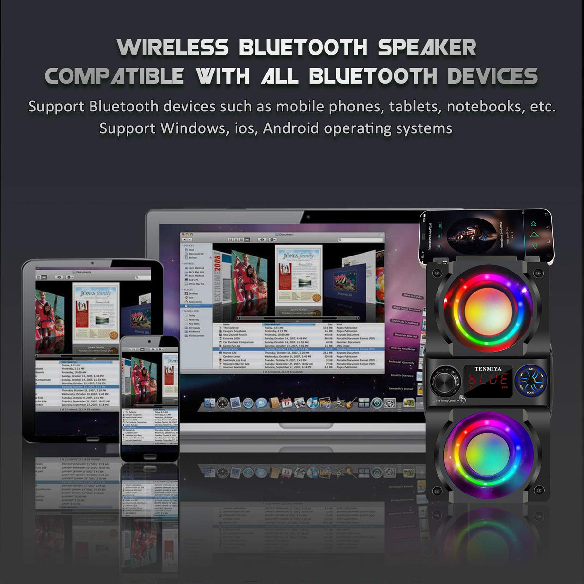 40W Portable Bluetooth Speaker with Lights and FM Radio K6141