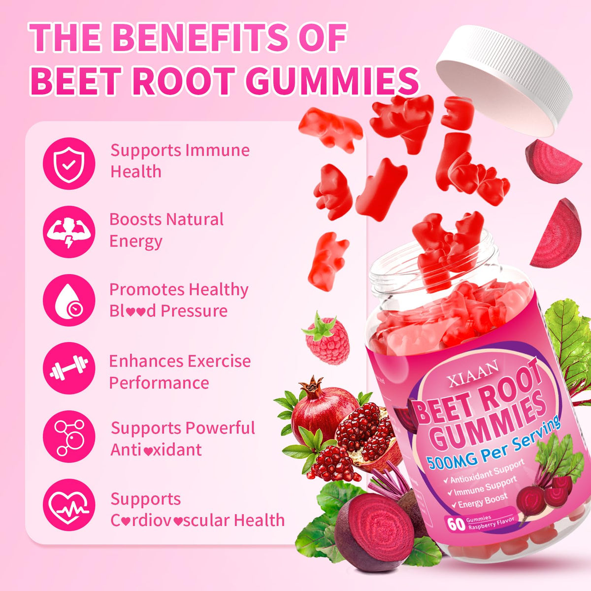 Sugar-Free Vegan Beet Root Gummies 60 Count P19173