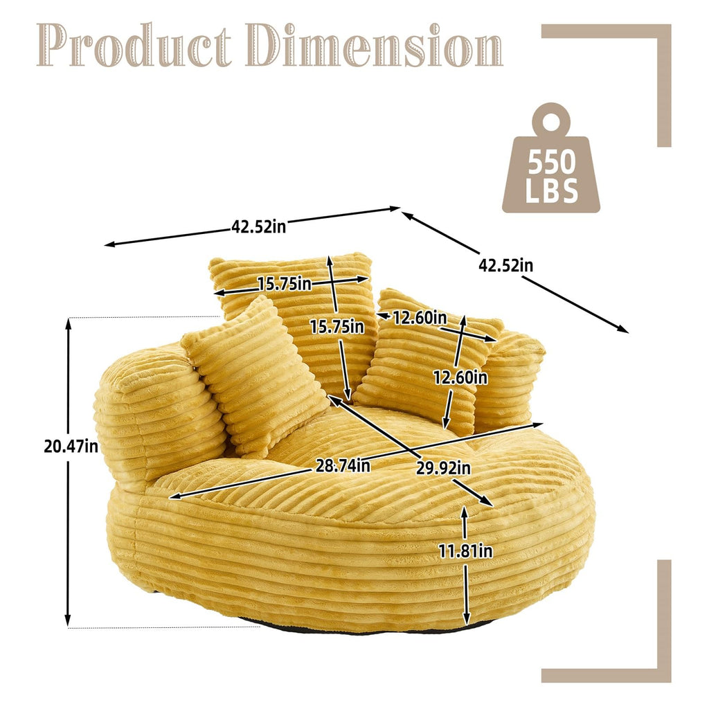 Oversized Corduroy Bean Bag Chair with 3 Pillows V693