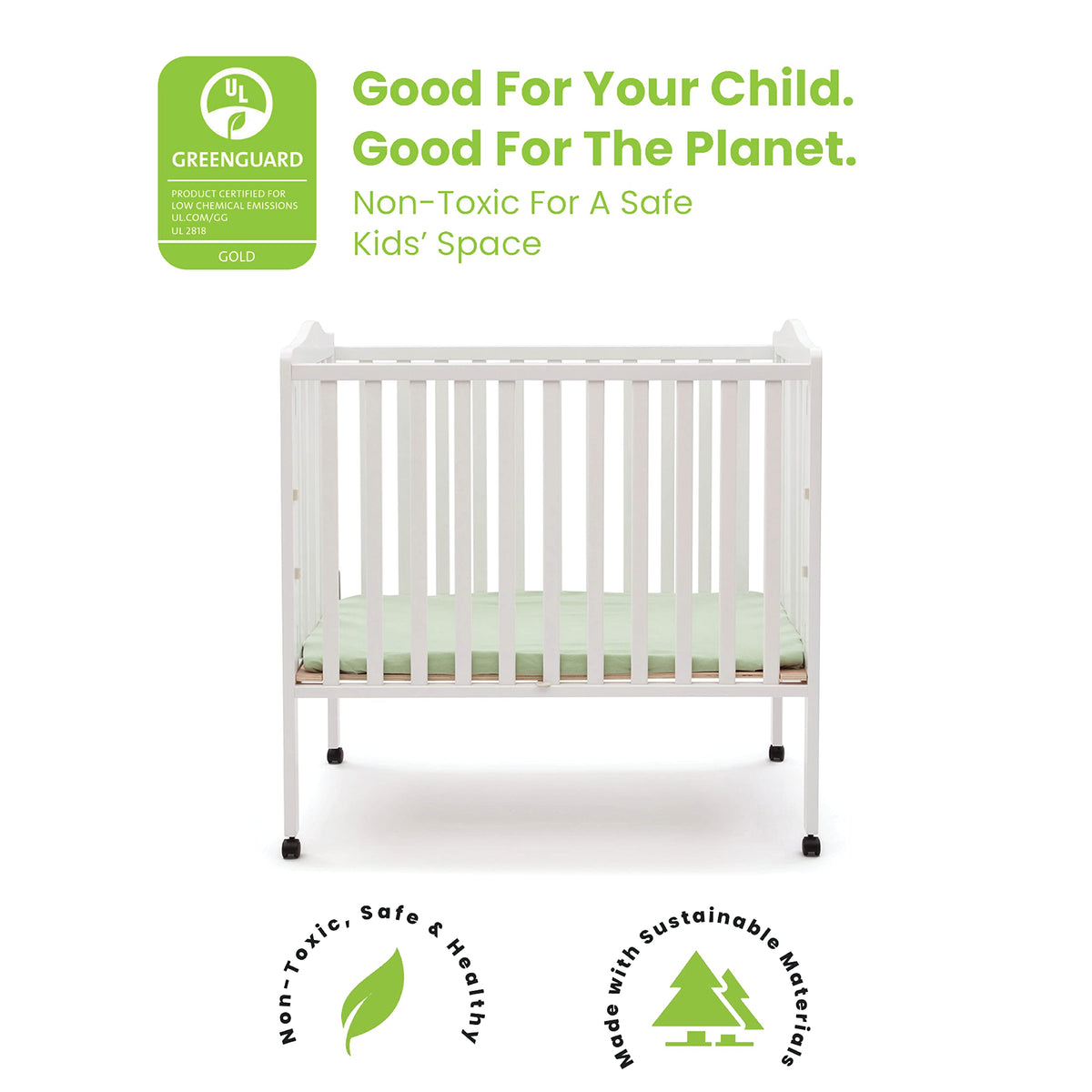 Folding Portable Mini Baby Crib with Mattress, White W67324