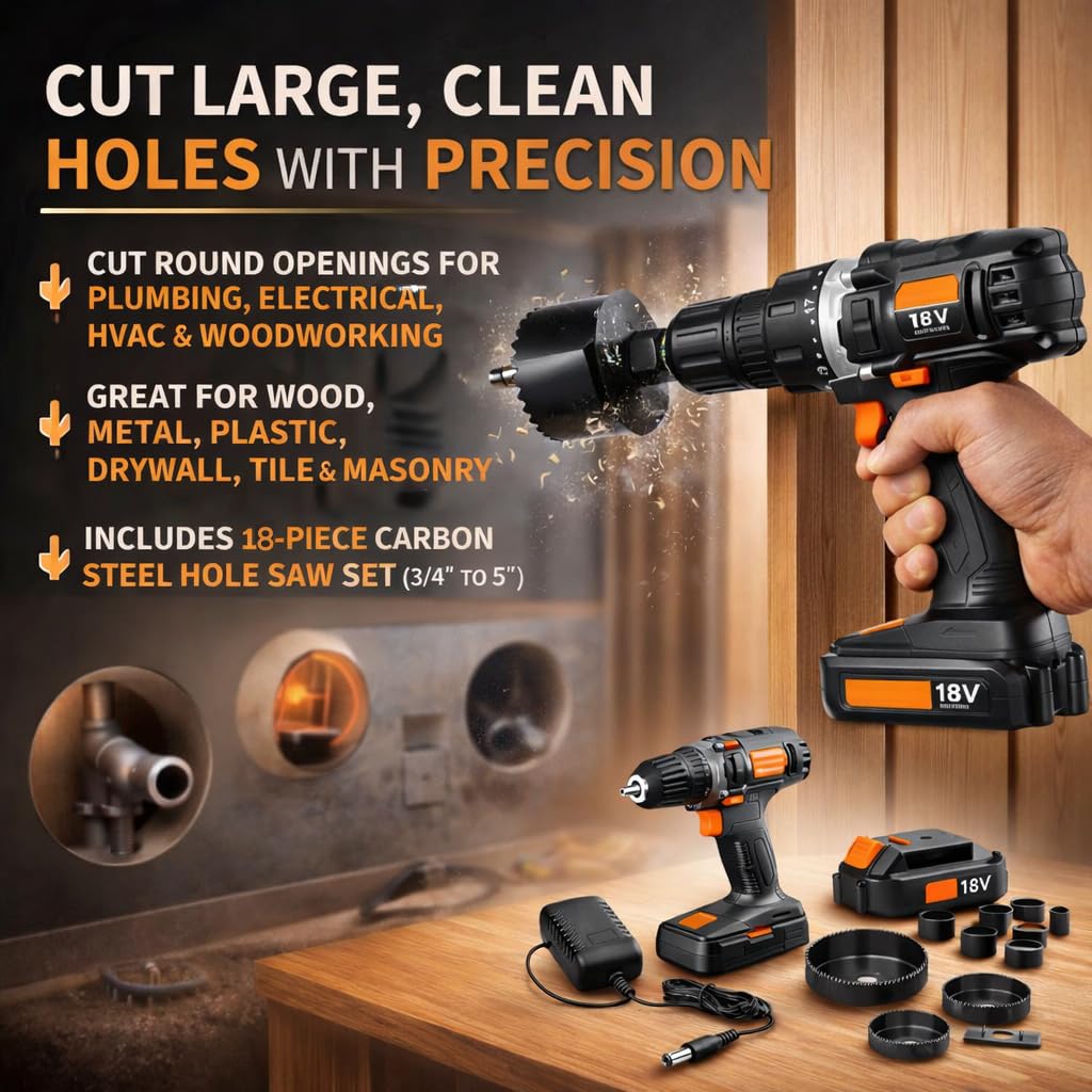 18V Cordless 3/8 in. Drill Driver & Hole Saw Kit with Battery and Charger L44384