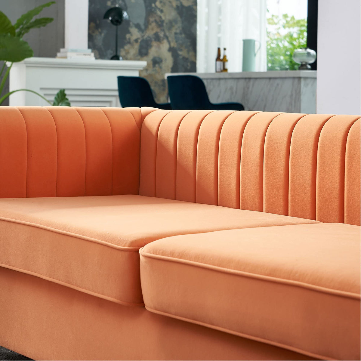 Tufted Velvet Sofa with Golden Metal Legs Y25867