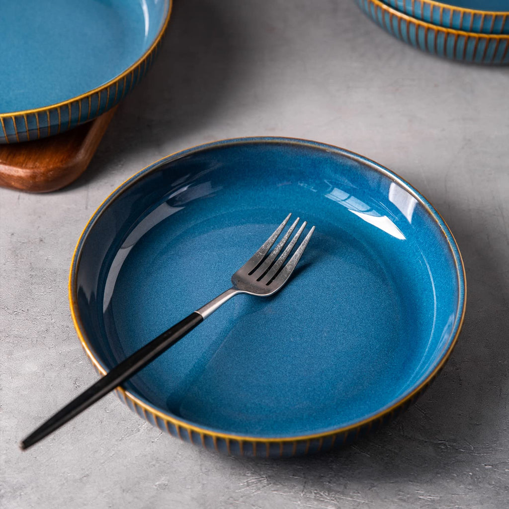 4 Pcs 35 Ounces 8.5 Inch Porcelain Pasta Bowls Blue B333130