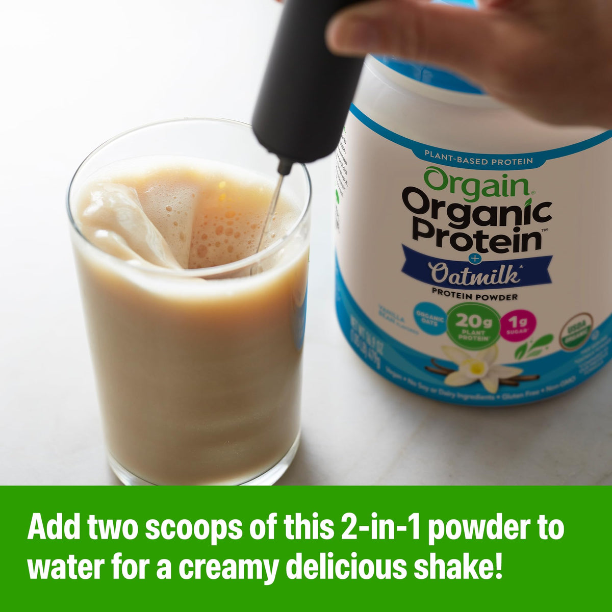 Organic Vegan Protein Powder + Oat Milk, Vanilla Bean, 20g Plant Based Protein, 1.05lb J6826