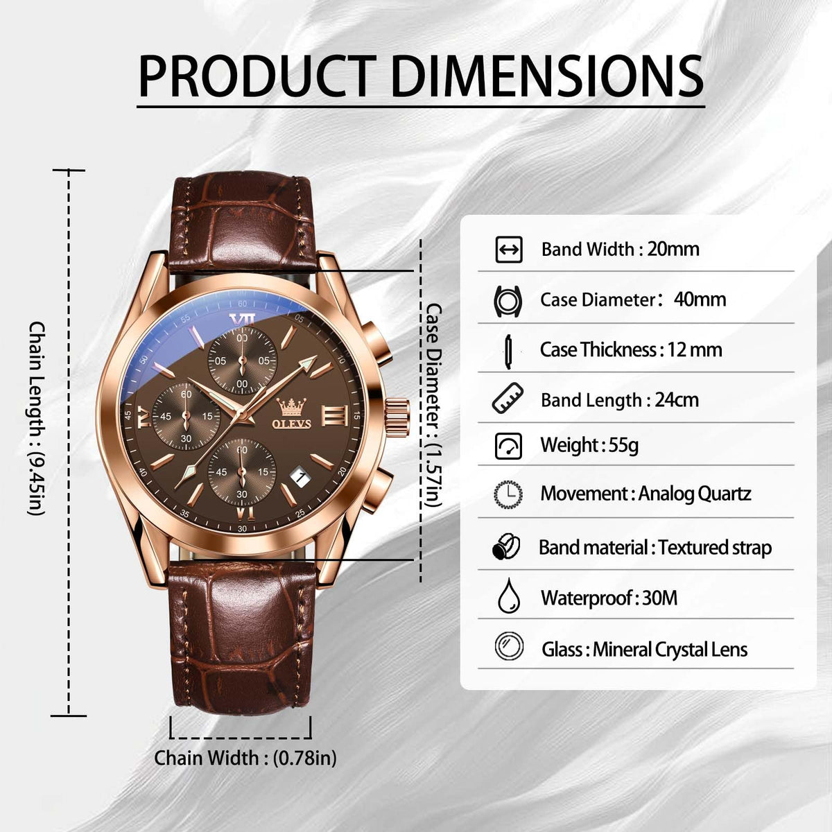 Mens Leather Quartz Brown Wrist Watch T21472