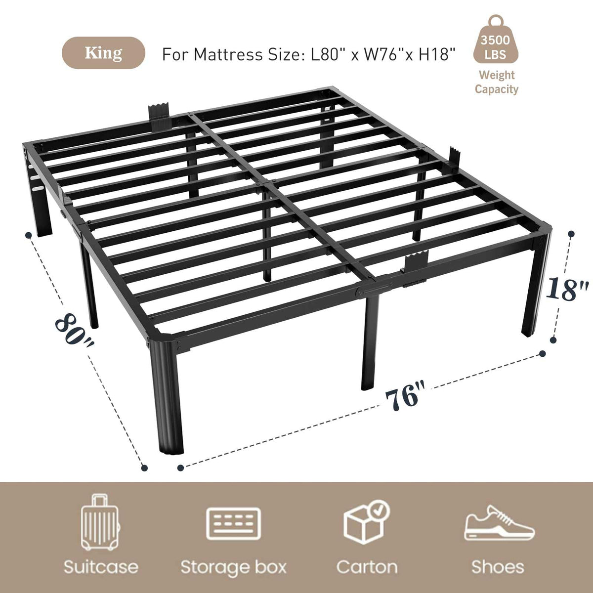King Size 18 Inch Heavy Duty Platform Bed Frame E609