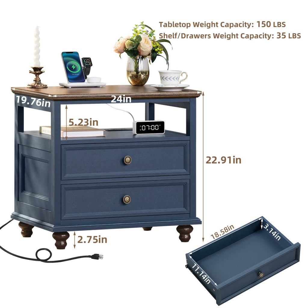 Blue 2 Drawer Wood Nightstand W286348
