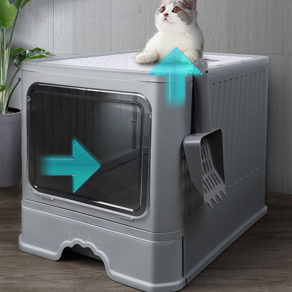 Foldable Enclosed Cat Litter Box with Lid M48603