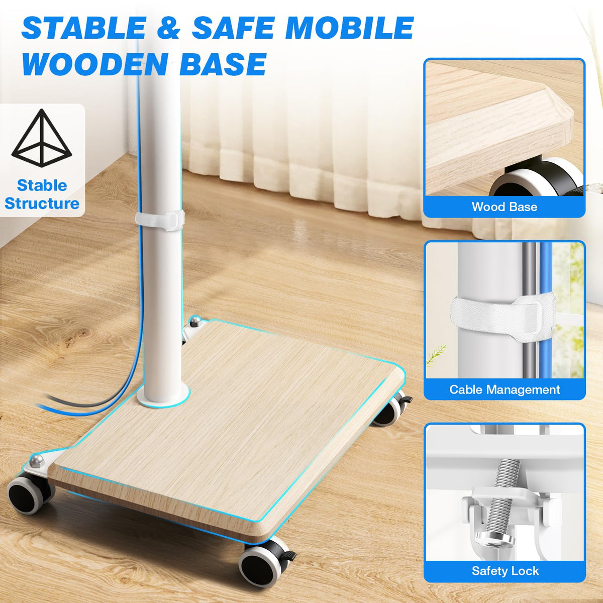 Rolling TV Stand for 32 to 60 Inch TV White Wood Base L8770