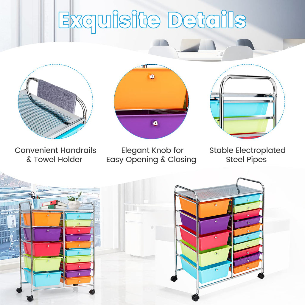 Multicolor 15 Drawer Rolling Storage Cart H2438