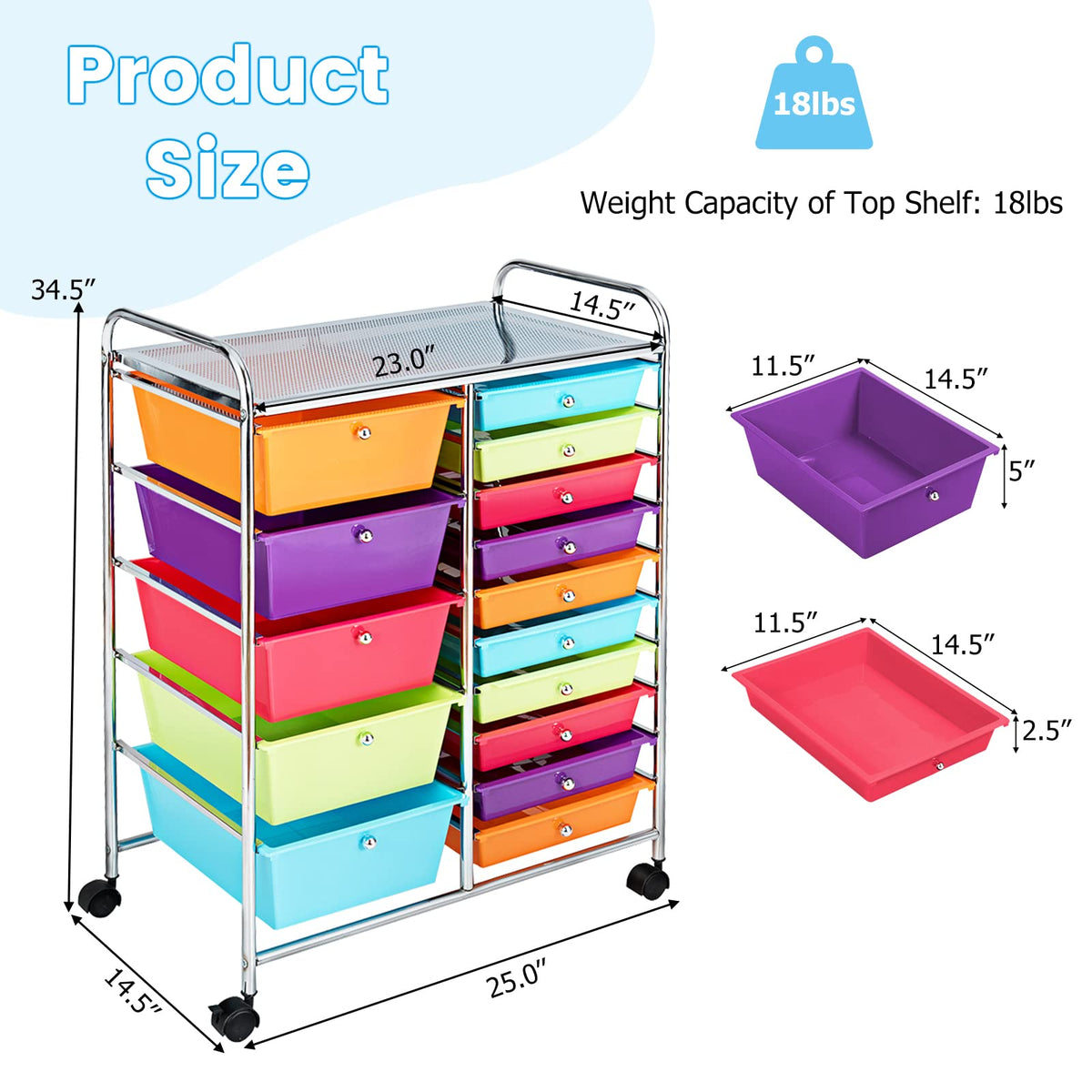 Multicolor 15 Drawer Rolling Storage Cart H2438