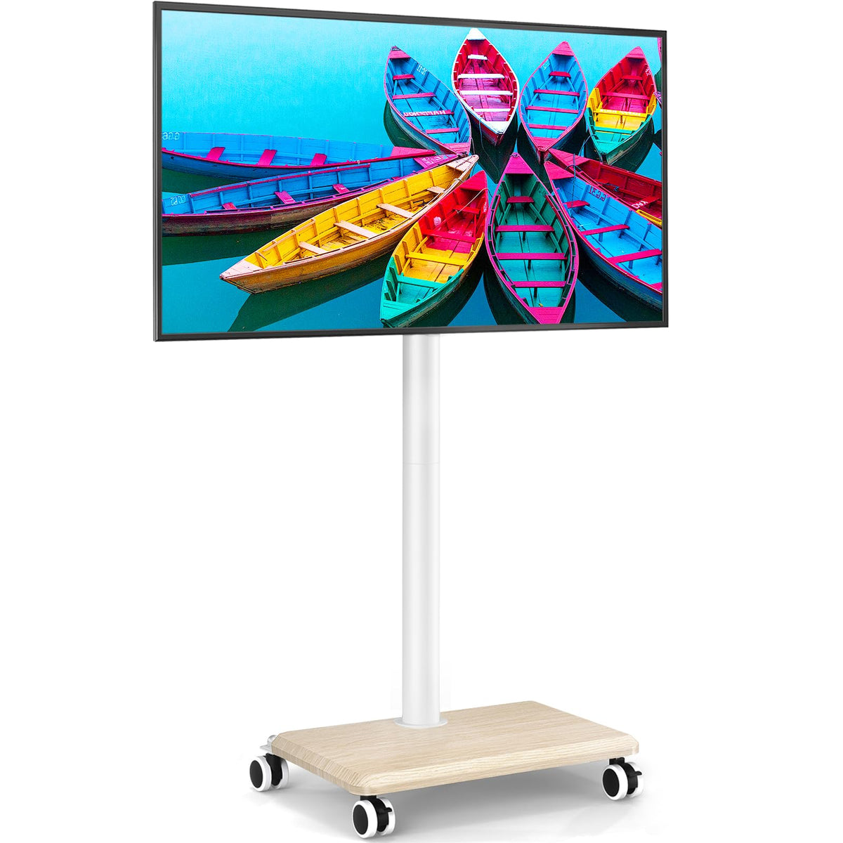 Rolling TV Stand for 32 to 60 Inch TV White Wood Base L8770