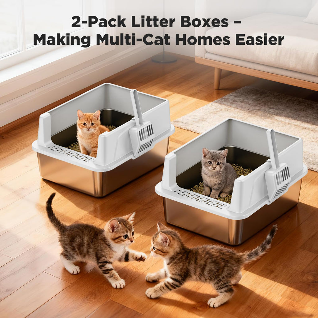 2 Pack Stainless Steel Cat Litter Box with Lid H91339