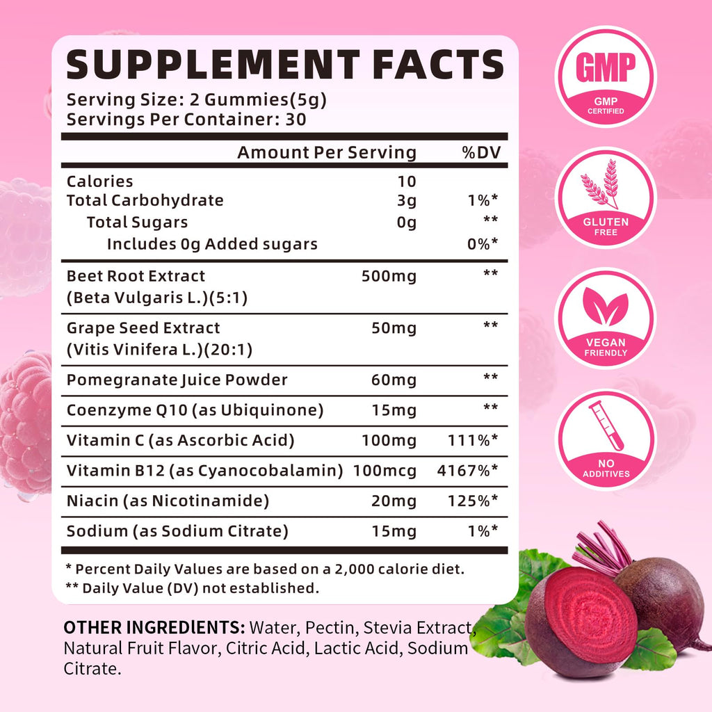 Sugar-Free Vegan Beet Root Gummies 60 Count P19173