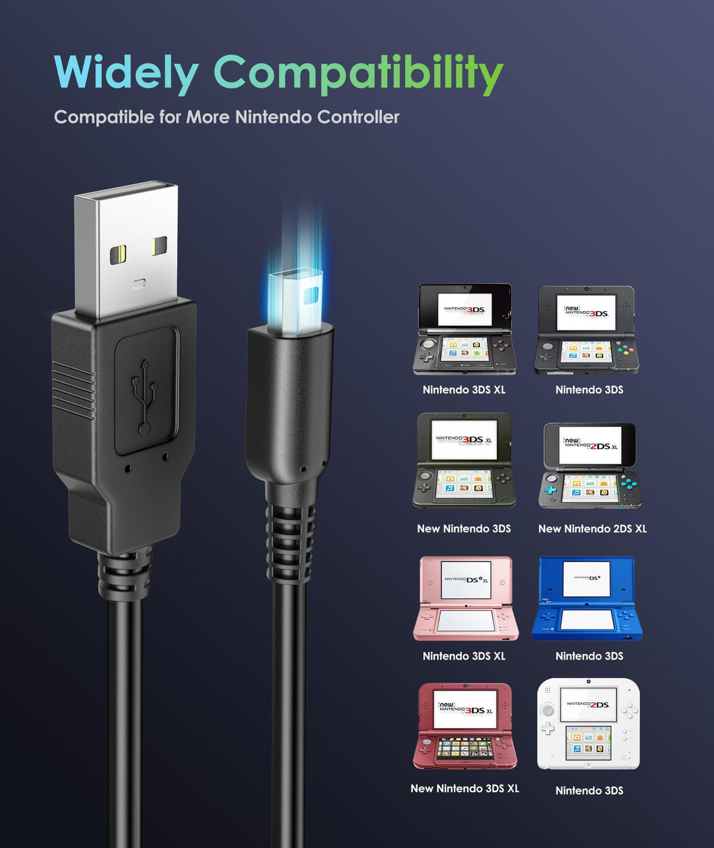 2 Pack 4FT USB Charging Cable for 3DS 2DS DSi Black K777767