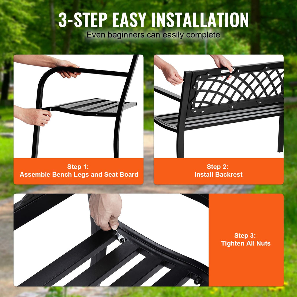 46" Iron Steel Frame Garden Bench with Mesh Pattern and Plastic Backrest S2906