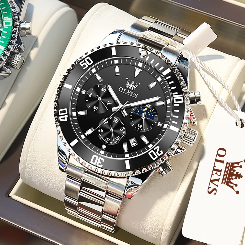Chronograph Moon Phase Stainless Steel Wrist Watch L413