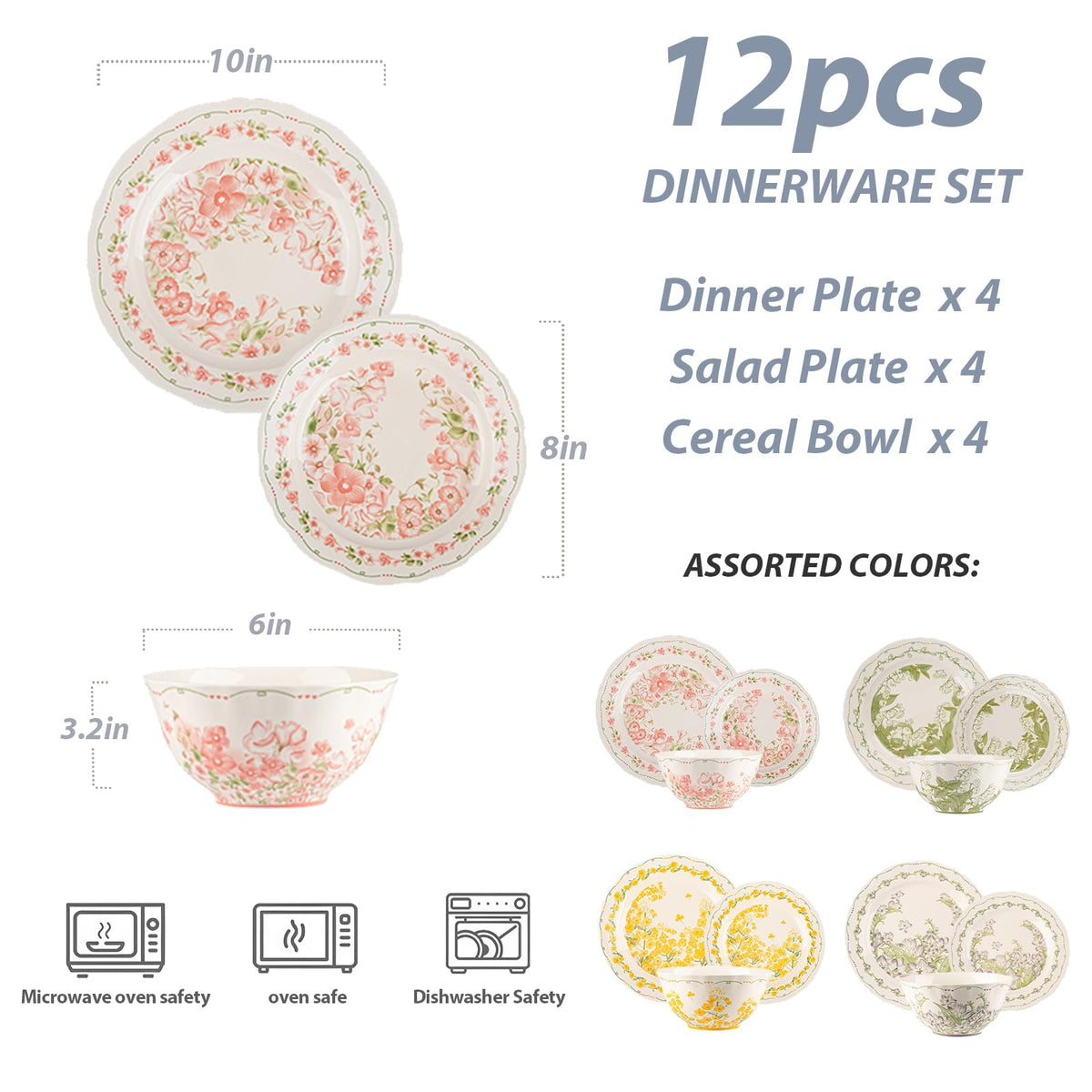 12-Piece Ceramic Dinnerware Set, Service for 4, Cream White S22380