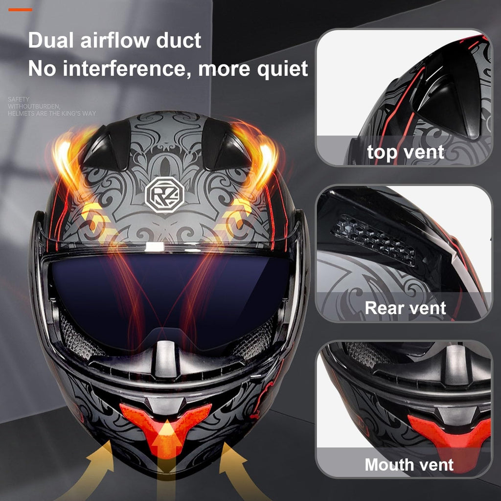 DOT Approved Full Face Flip up Anti-Fog Double Visor Motorcycle Helmet I707