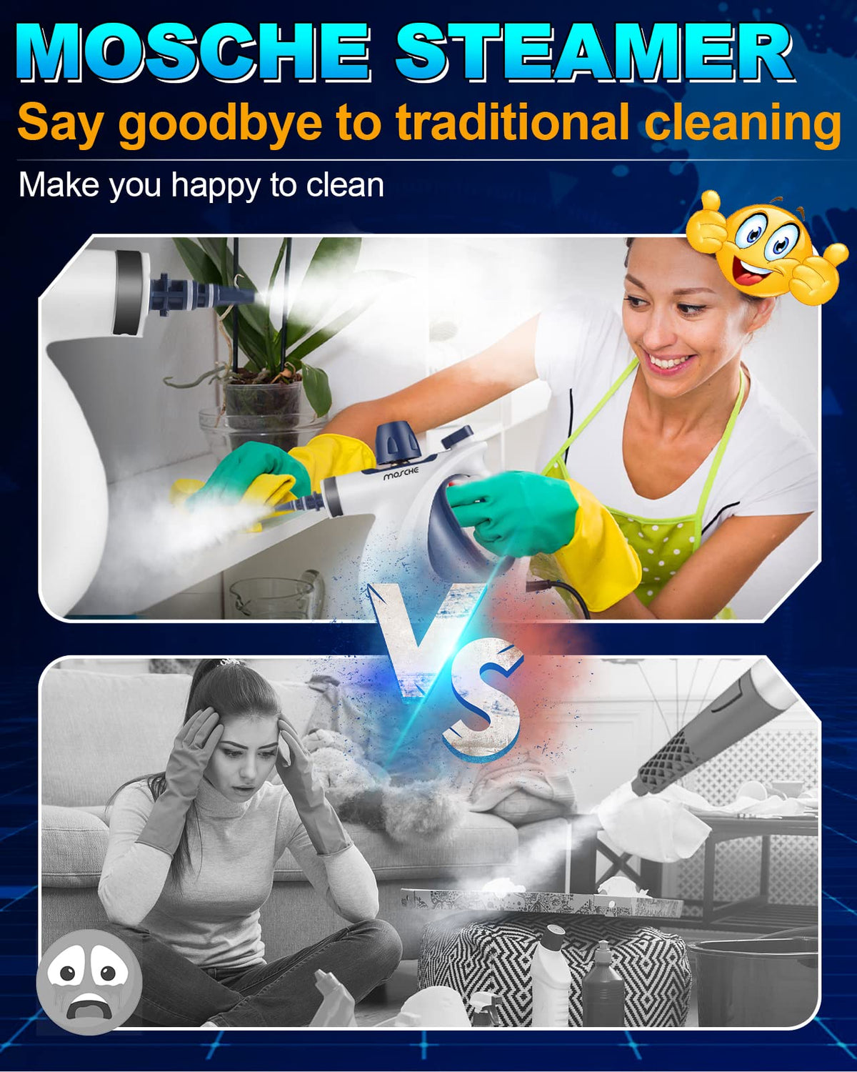 Handheld Portable Steam Cleaner with 11-Piece Accessory Set V7194