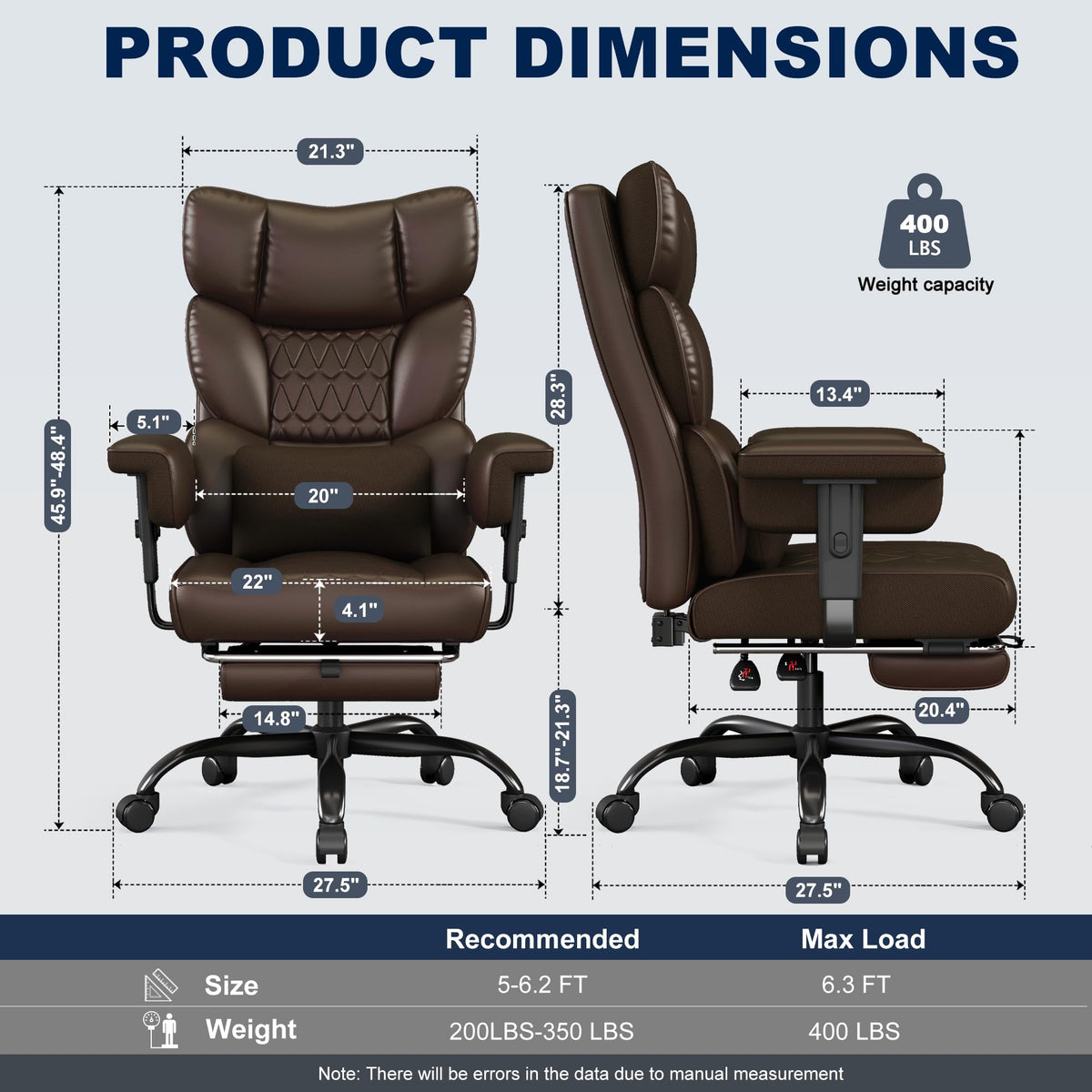 Big and Tall Faux Leather Office Chair with Footrest L48924