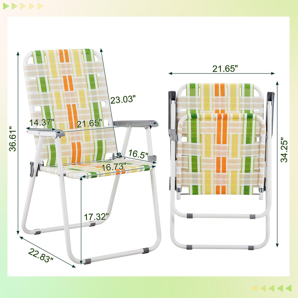 Set of 2 Webbed Folding Beach Chairs Yellow & Green S9444