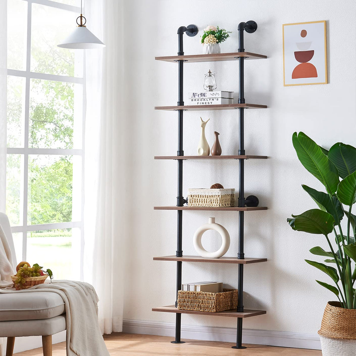 6 Tier Industrial Pipe Bookshelf R516