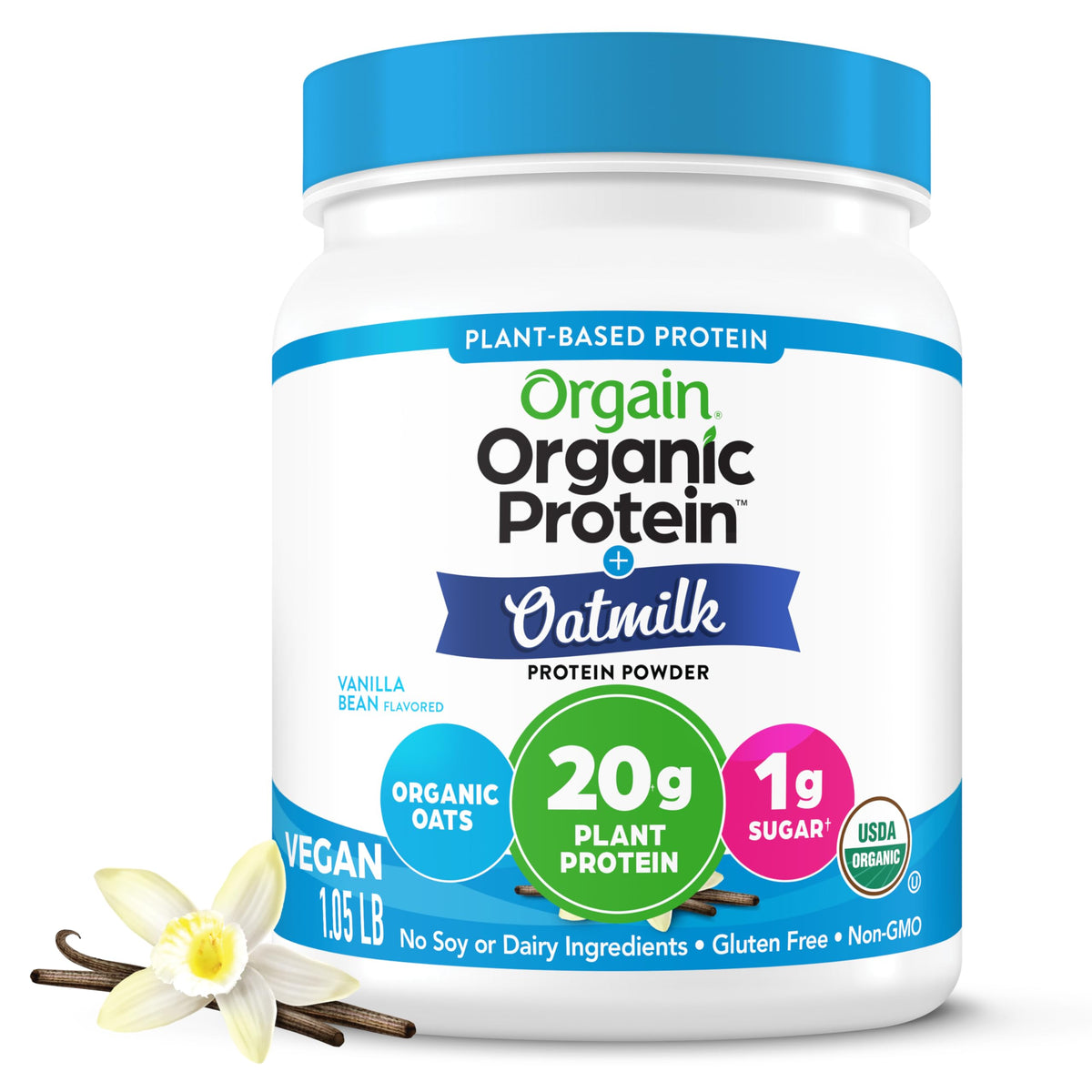 Organic Vegan Protein Powder + Oat Milk, Vanilla Bean, 20g Plant Based Protein, 1.05lb J6826