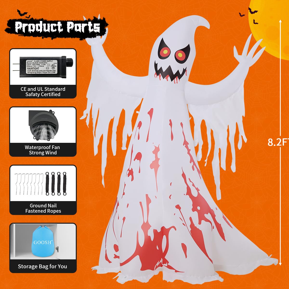 8.2 FT Inflatable Ghost with LED Lights P7545