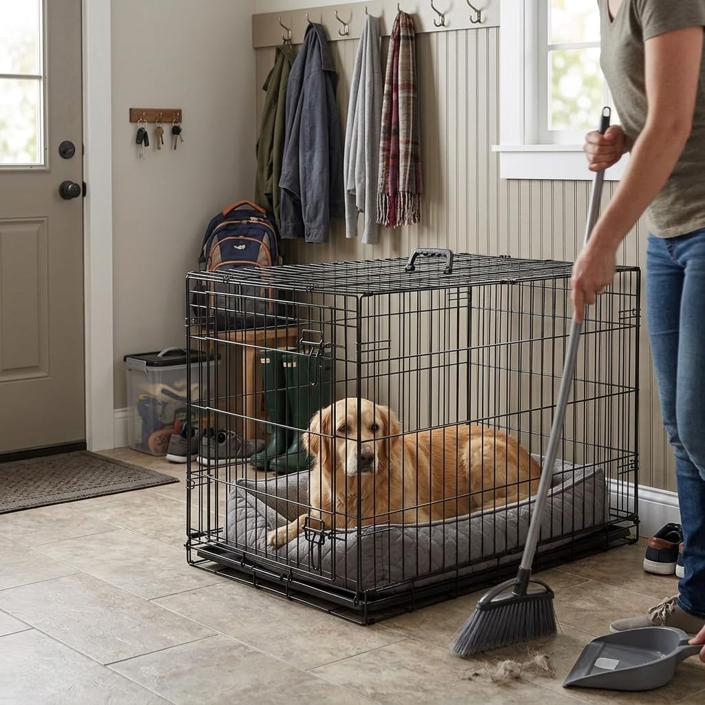 48 Inch Heavy Duty Folding Metal Wire Dog Crate with Double Doors Z95366