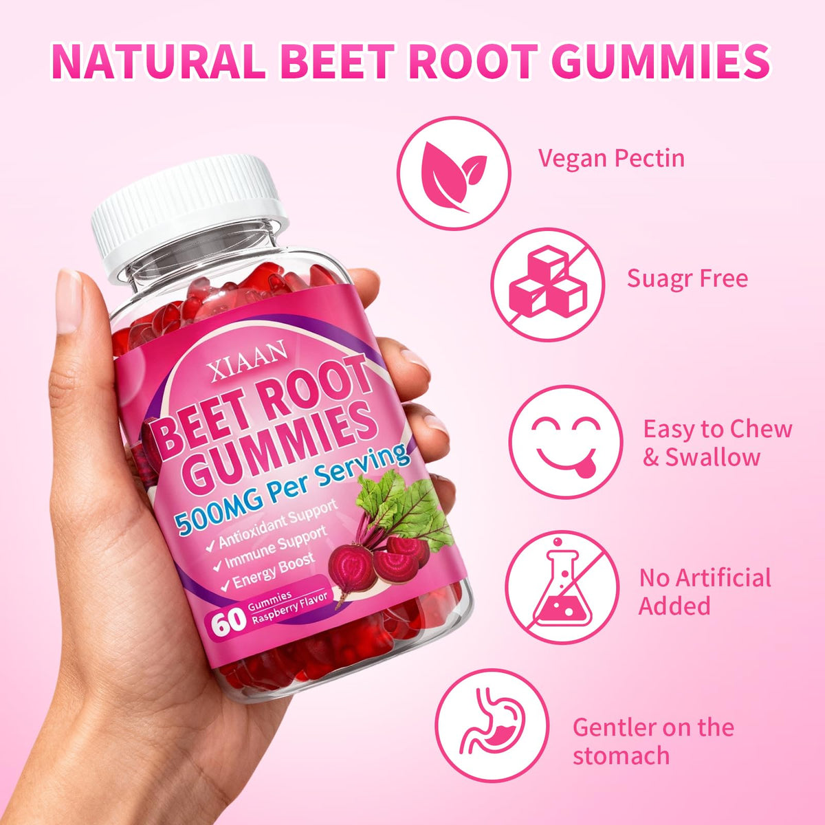 Sugar-Free Vegan Beet Root Gummies 60 Count P19173