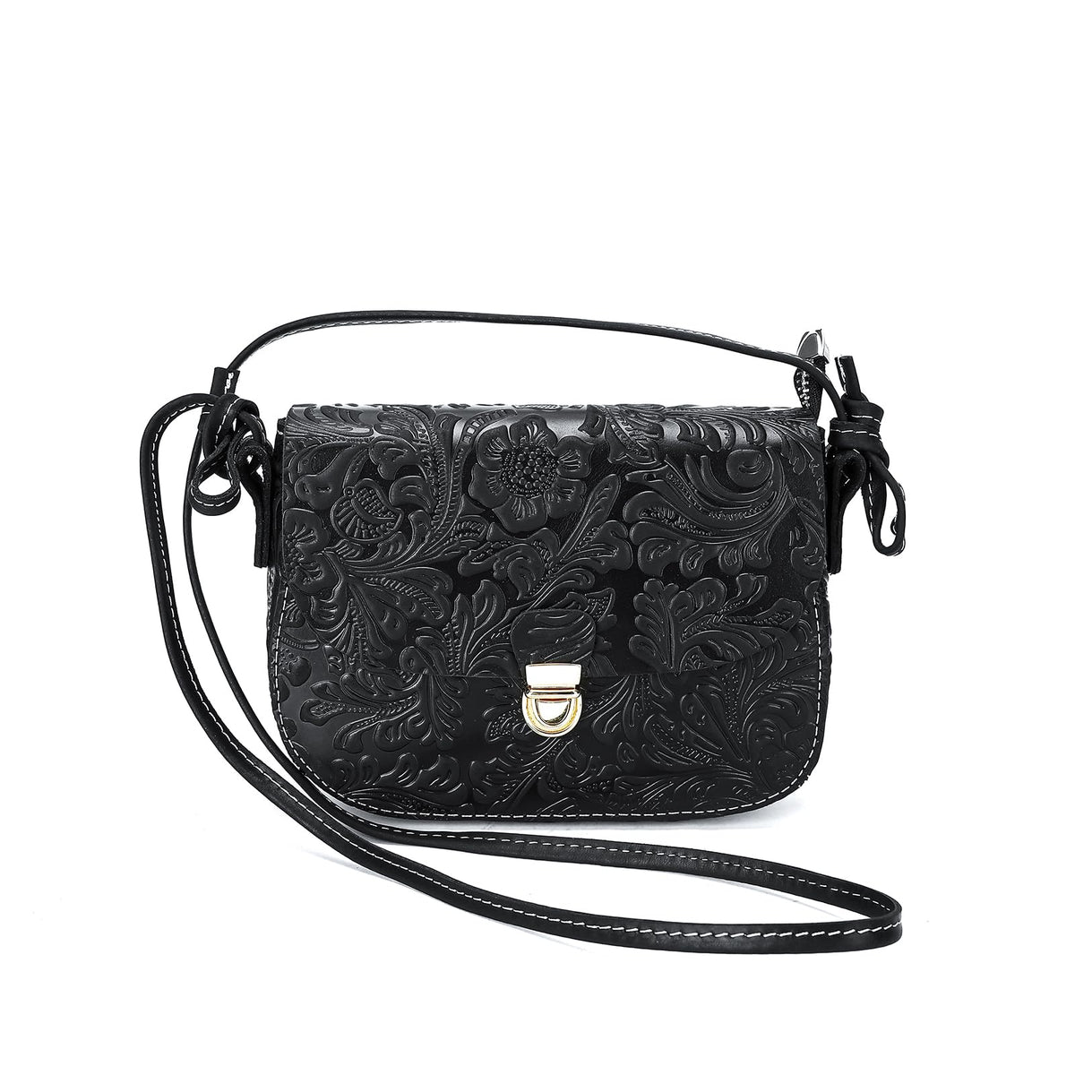 Genuine Leather Floral Embossed Crossbody Bag G266
