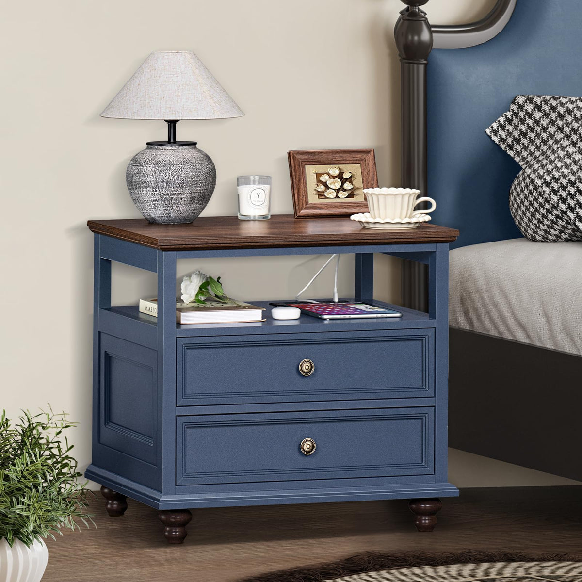 Blue 2 Drawer Wood Nightstand W286348