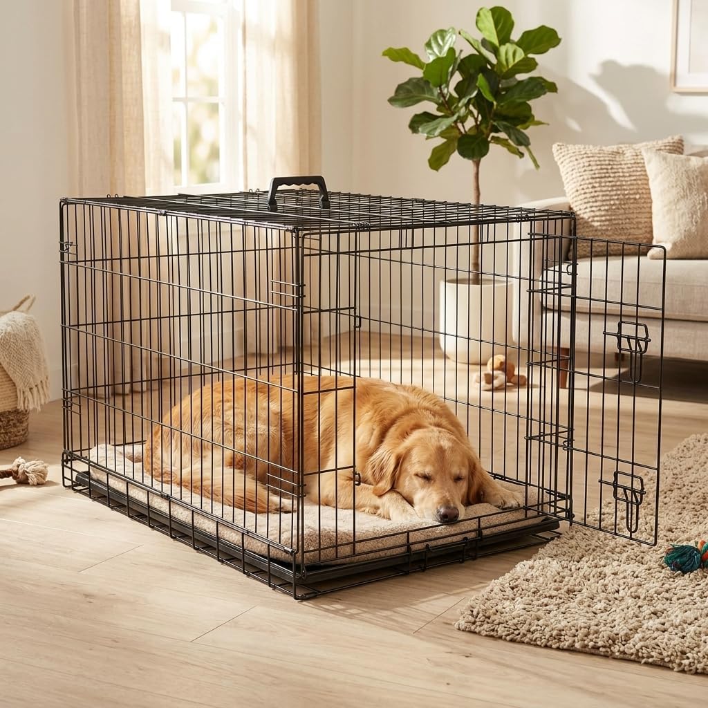 48 Inch Heavy Duty Folding Metal Wire Dog Crate with Double Doors Z95366