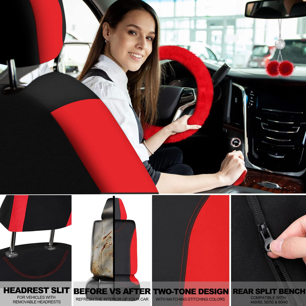 Red Black Car Seat Cover Full Set B9449