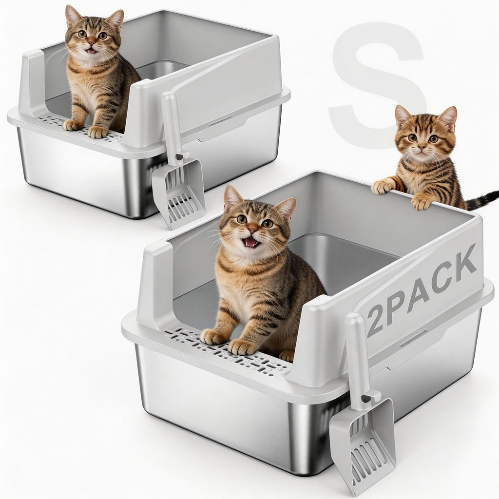 2 Pack Stainless Steel Cat Litter Box with Lid H91339