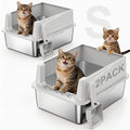2 Pack Stainless Steel Cat Litter Box with Lid H91339