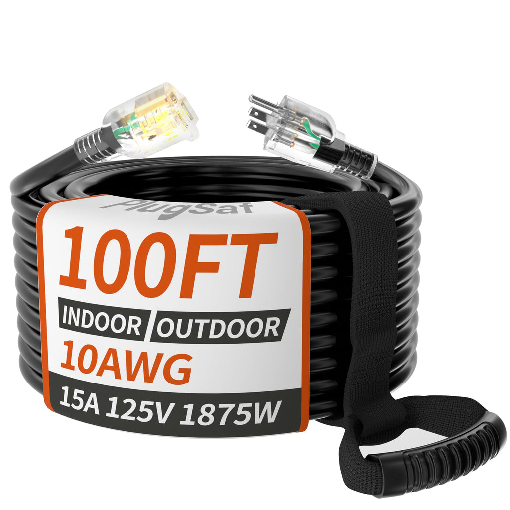 100ft 10 Gauge Waterproof Outdoor Extension Cord Black Z200