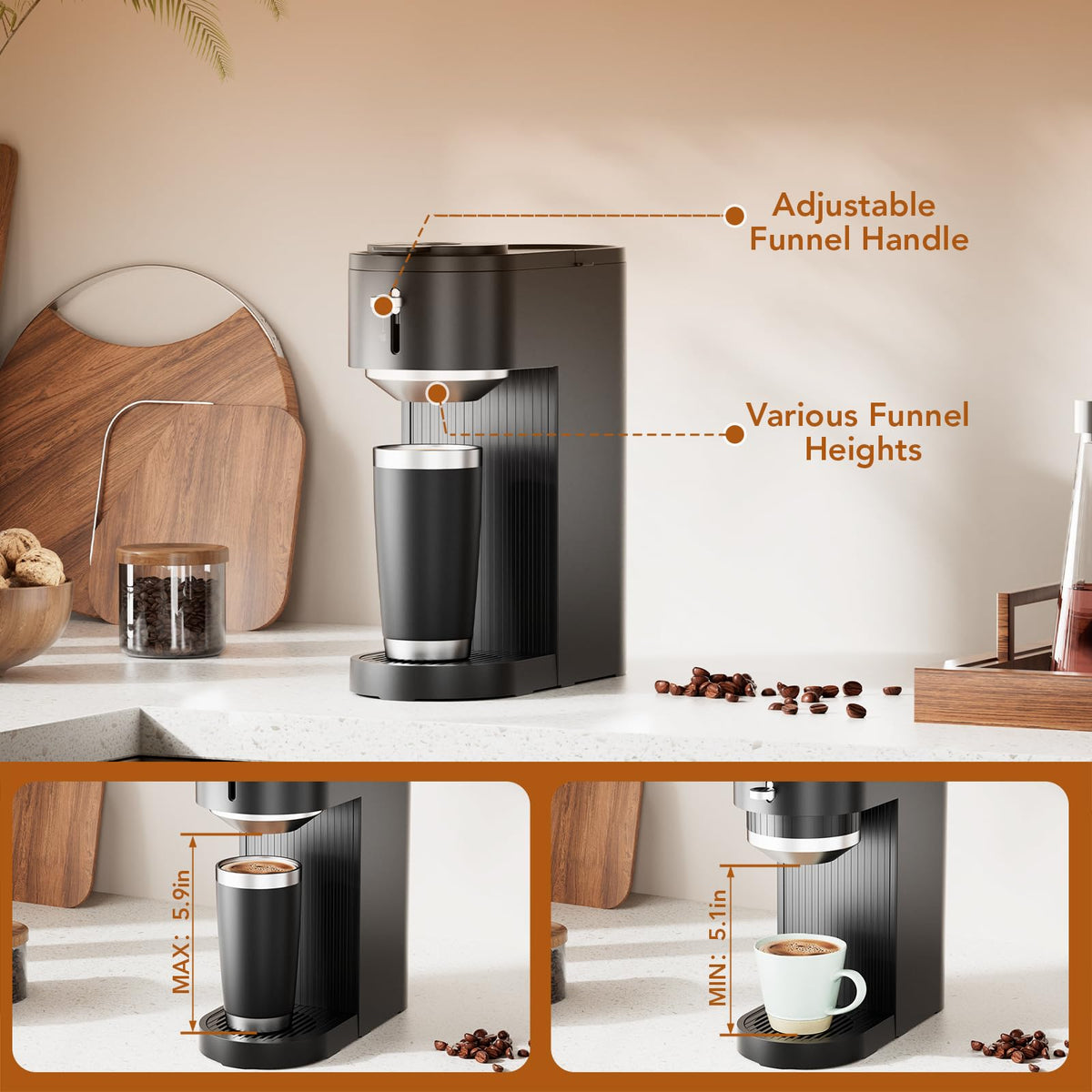 Black Single Serve Coffee Maker with 14 Oz Water Reservoir A3886